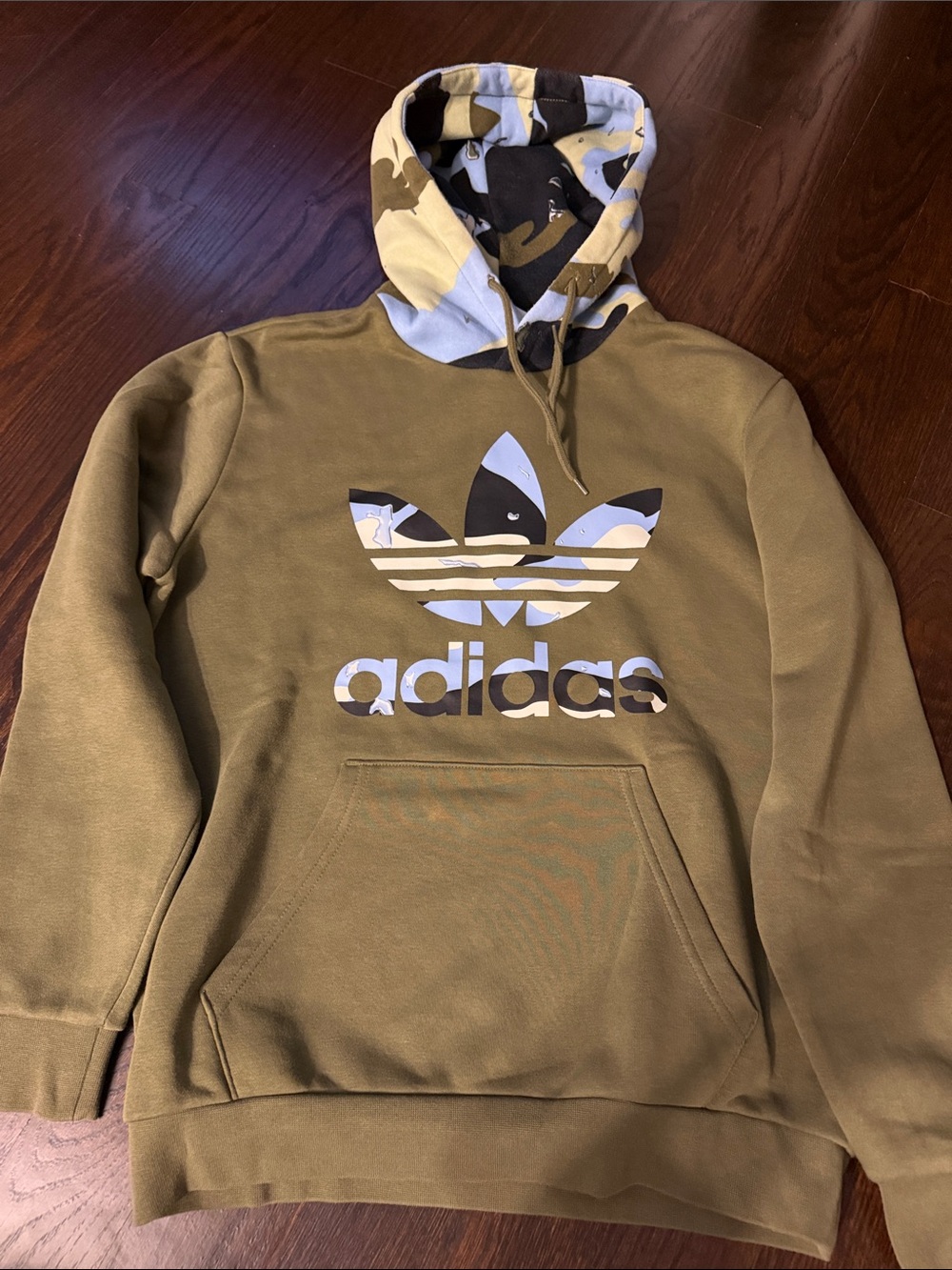 adidas Olive Green Camo Trefoil Crewneck Hoodie
